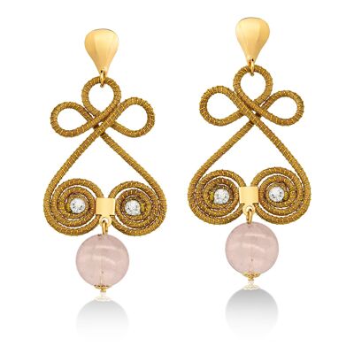 Pendientes Amelie Bio en Golden Grass - Cuarzo rosa