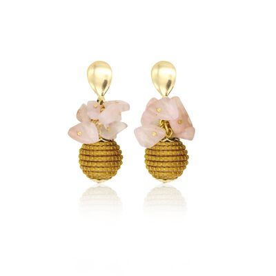 Earrings Petra Bio in Golden Grass - Pink Quartz