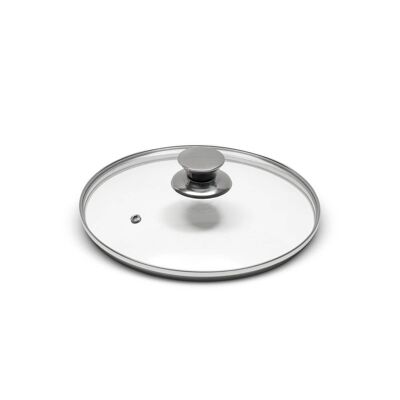 Glass lid with steel knob