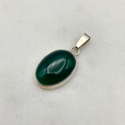 Pendentif en Argent avec une Agate Verte 13x18mm