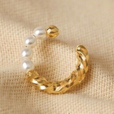 Rope and Pearl Ear Cuff in Gold