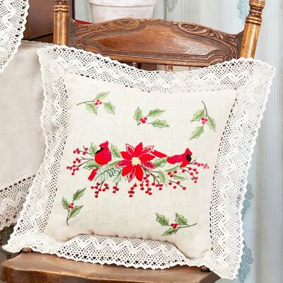 Poinsettia Embroidery DIY Pillowcase Kit, 50 x 50 cm