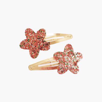 Glitter Star Hair Clips - Set of 2 - pink