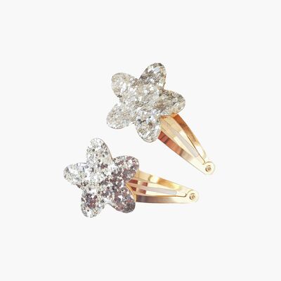 Barrettes étoiles paillettes - Lot de 2 - argent