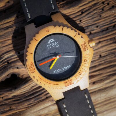 NALU Large Bamboo Watch Limited Edition Schiefer - Lederarmband