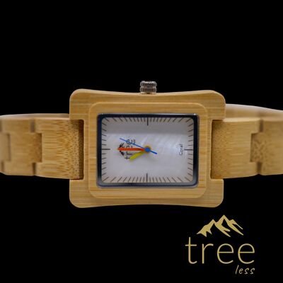 Montre en bambou à cadran blanc corail/bracelet en bambou par Treeless Products.