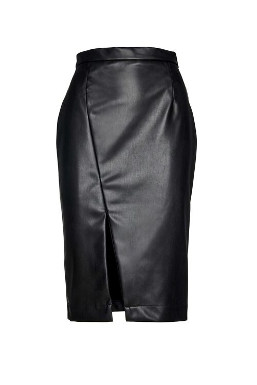 Black Faux Leather Pencil Skirt by Conquista Fashion