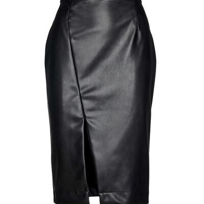 Black Faux Leather Pencil Skirt by Conquista Fashion