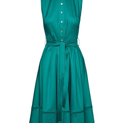 Pine Green Belted Dress with Braid Detail