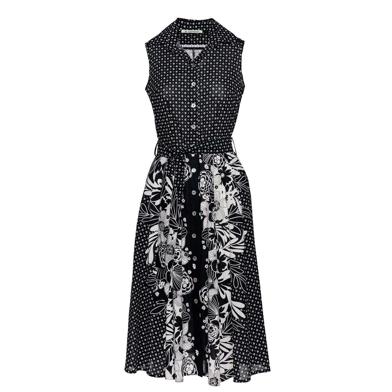 Abito con stampa nera con dettaglio bottoni