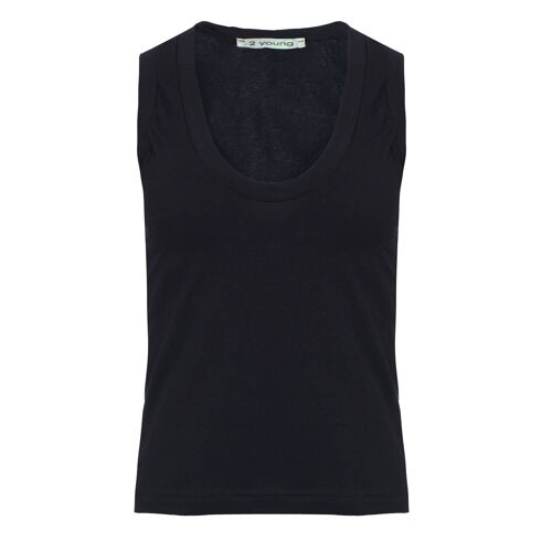 Black Cotton Sleeveless Top in stretch jersey fabric.
