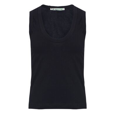 Top smanicato in cotone nero in tessuto jersey elasticizzato.