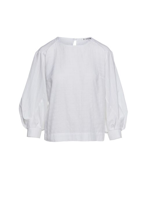 White Bishop Sleeve Jacquard Top in Sustainable Fabric 