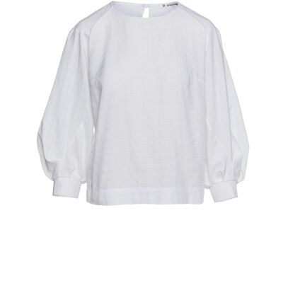 White Bishop Sleeve Jacquard Top in Sustainable Fabric 