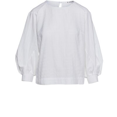 Top blanco de jacquard con manga obispo en tejido sostenible