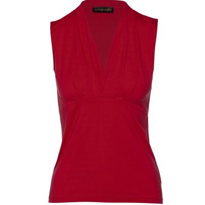 Red Faux Wrap Sleeveless Top
