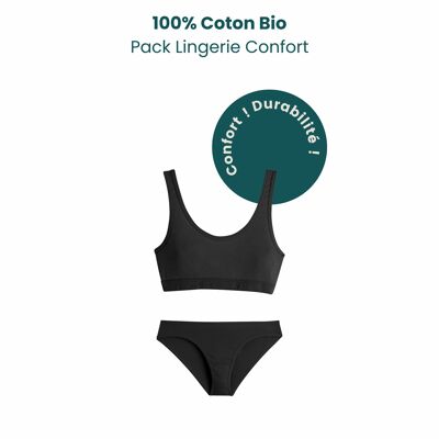 Pack Lingerie - 100% Coton Bio - Noir