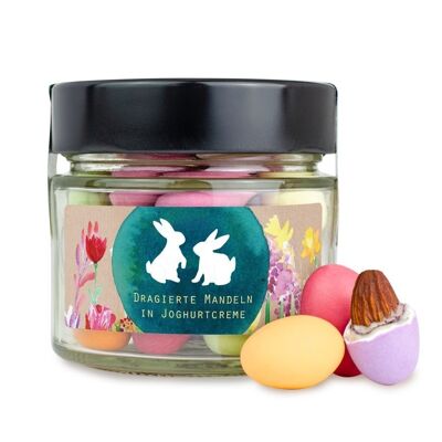 Easter almond eggs in an elegant glass screw-top jar M Spring Easter