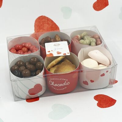 Chocodic – Schachtel mit 6 Schokoladen-Timbales – Schokoladen-Valentinstag-Herz, Omas Tag, Mutter, Großmutter