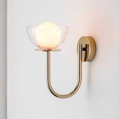 Clear Glass Ribbed Bowl Wall Light