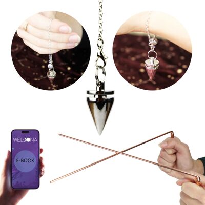 WELOONA - Copper dowsing rod with pendulum divinatory bracelet - Dowsing kit - Original gift idea - Explanatory book in 5 languages