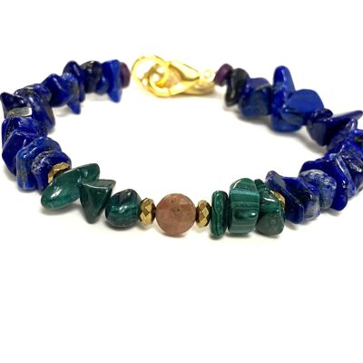 Bracelet pierre précieuse Lapis Lazuli, Malachite et Cristal