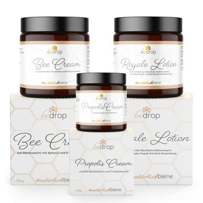 Juego de cuidado de la piel | Bee Cream (ungüento de veneno de abeja) + Propolis Cream (ungüento de propóleo) + Royale Lotion (loción corporal)