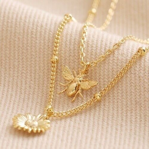 Set of 2 Daisy and Bee Necklaces
