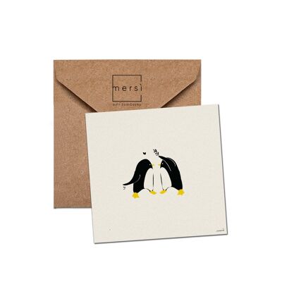C74 - Carte de voeux - carte de Noël - pingouin gui