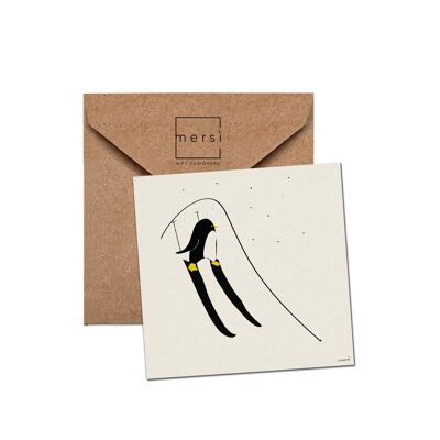 C76 - Tarjeta de felicitación - tarjeta de Navidad - pingüino skii