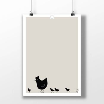 Affiche A3 - poule avec poussins - poulet 1