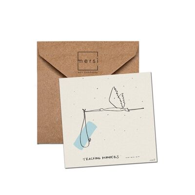 Carte de voeux - carte d'anniversaire - faite à la main en Italie - cigogne bleue