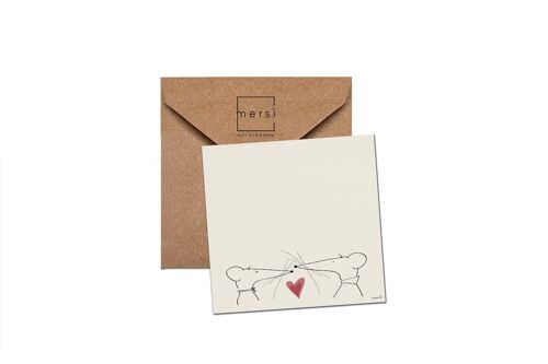 Cartolina di auguri - birthday card - handmade in Italy - mouse love - topini innamorati