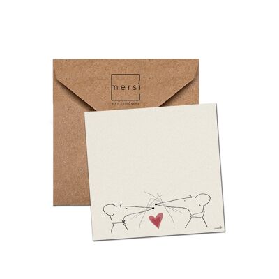 Cartolina di auguri - birthday card - handmade in Italy - mouse love - topini innamorati