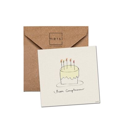 Tarjeta de felicitación - tarjeta de cumpleaños - hecha a mano en Italia - pastel - pastel de cumpleaños