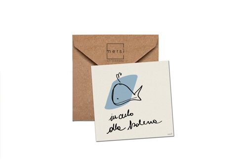 Cartolina di auguri - birthday card - handmade in Italy - whale - balena