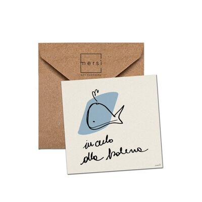Cartolina di auguri - birthday card - handmade in Italy - whale - balena