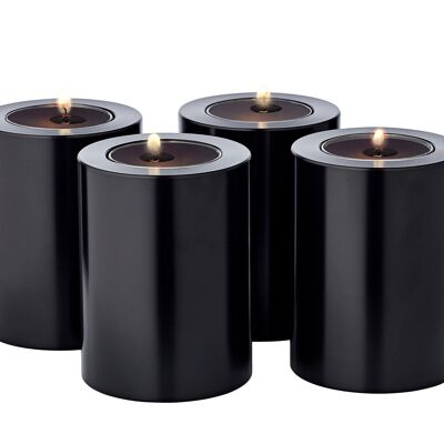 Juego de 4 velas permanentes Cornelius (altura 8 cm, Ø 6 cm) negras, portavelas resistente al calor hasta 90°