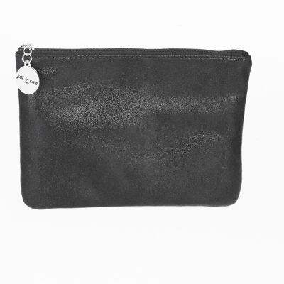 Flat shimmering clutch bag, small model, black color