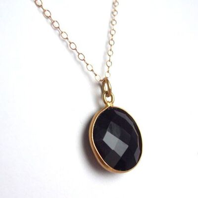 Gemshine - Ladies - Necklace - 925 Silver - Gold Plated - Onyx