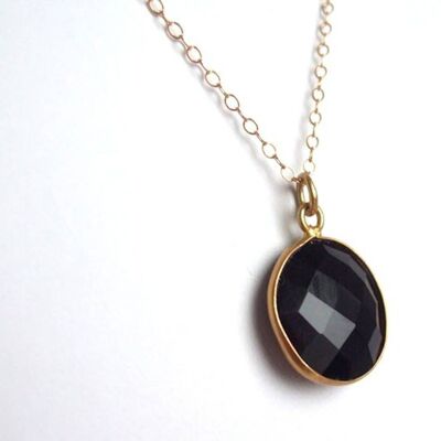 Gemshine - Ladies - Necklace - 925 Silver - Gold Plated - Onyx
