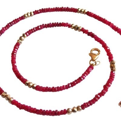 Gemshine - Women - Necklace - Gold Plated - Ruby - Red