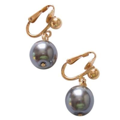 Gemshine - Women - Clip Earrings - Pearls - Tahiti - Grey