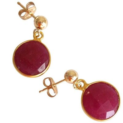 Gemshine - Ladies - Earrings - 925 Silver - Gold Plated - Ruby
