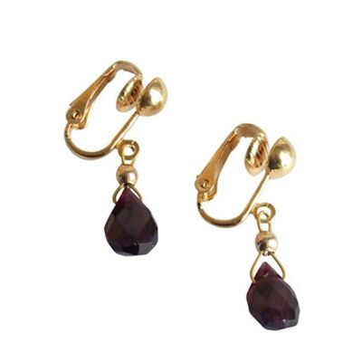 Gemshine - Women - Earrings - Clip Earrings - Gold Plated - Garnet