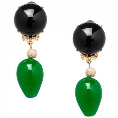 Gemshine - Women - Earrings - Clip Earrings - Gold Plated - Onyx