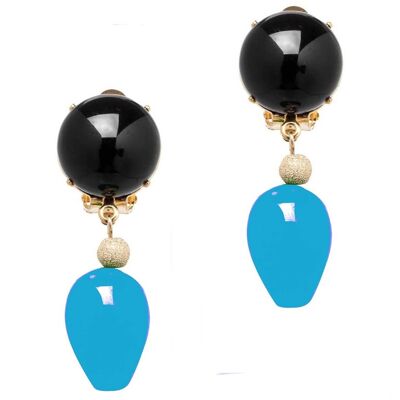 Gemme. - Femme - Boucles d'oreilles - Clips d'oreilles - Plaqué or - Onyx