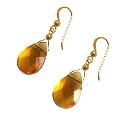 Gemshine - Ladies - Earrings - Gold Plated - Citrine Drops