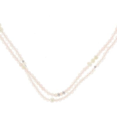 Collier tour de cou Gemshine 60 cm avec pierres précieuses de quartz rose