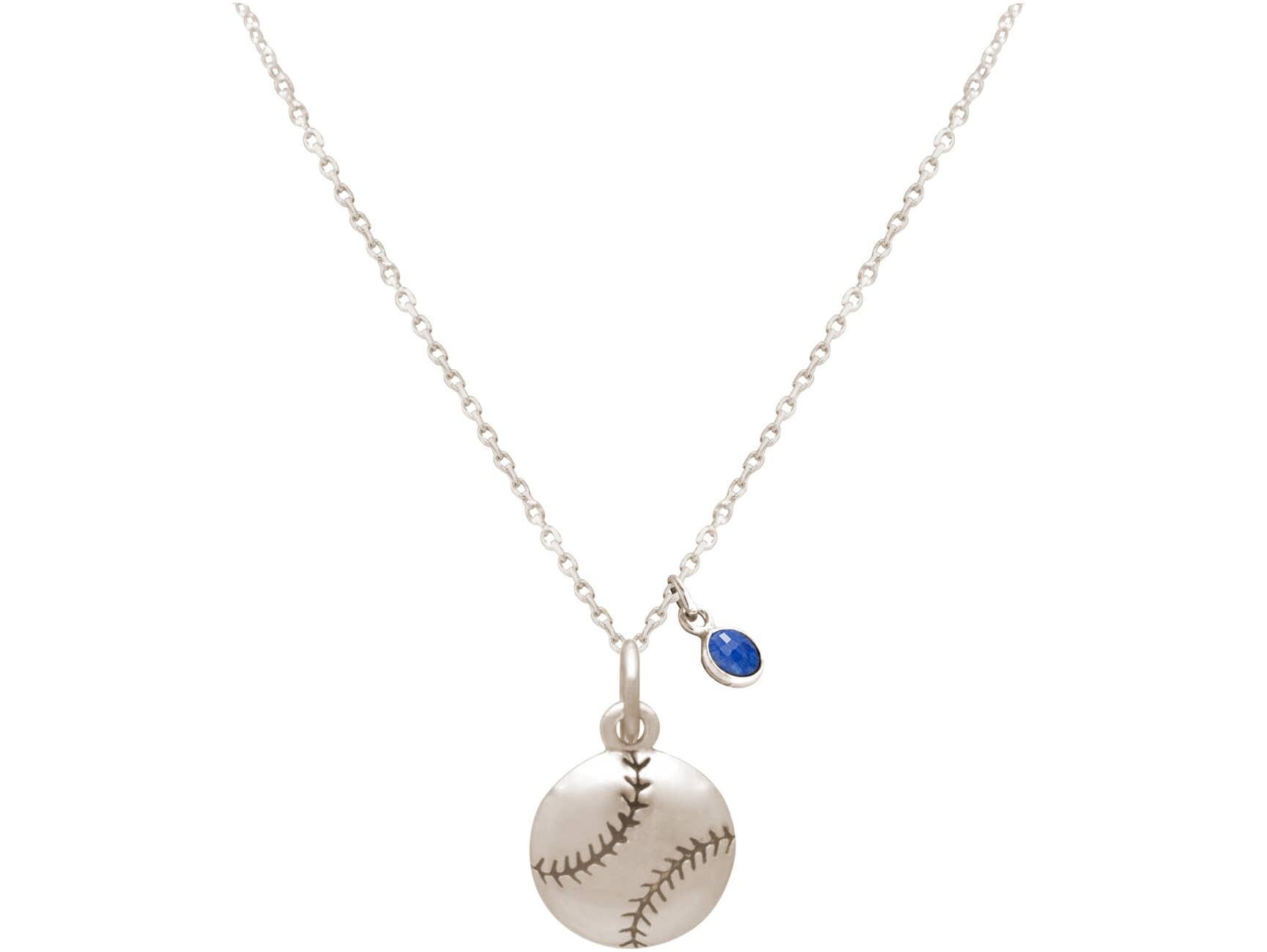 Collier de baseball en argent 925 Gemshine avec pendentif en saphir